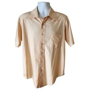 Vintage Van Heusen Qiana Nylon Shirt Mens 16.5 Peach Short Sleeve Button Front